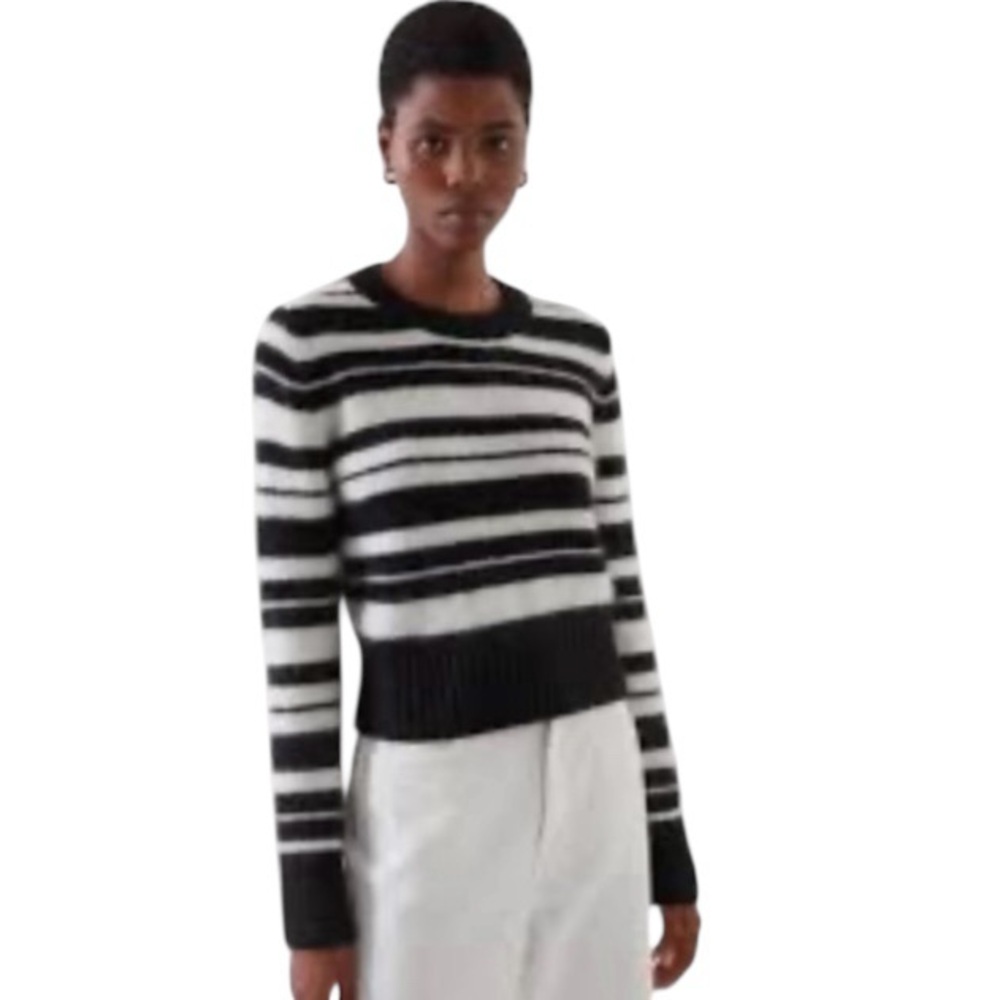 COS Alpaca Wool Striped Sweater Small Black White